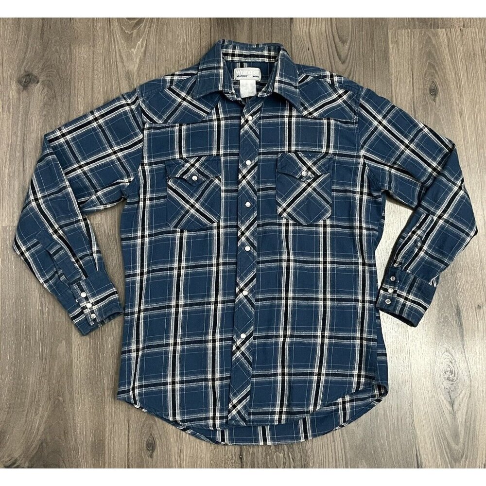 Wrangler Wrancher Flannel Plaid Shirt Western Button Down Pearl Snap Medium ?